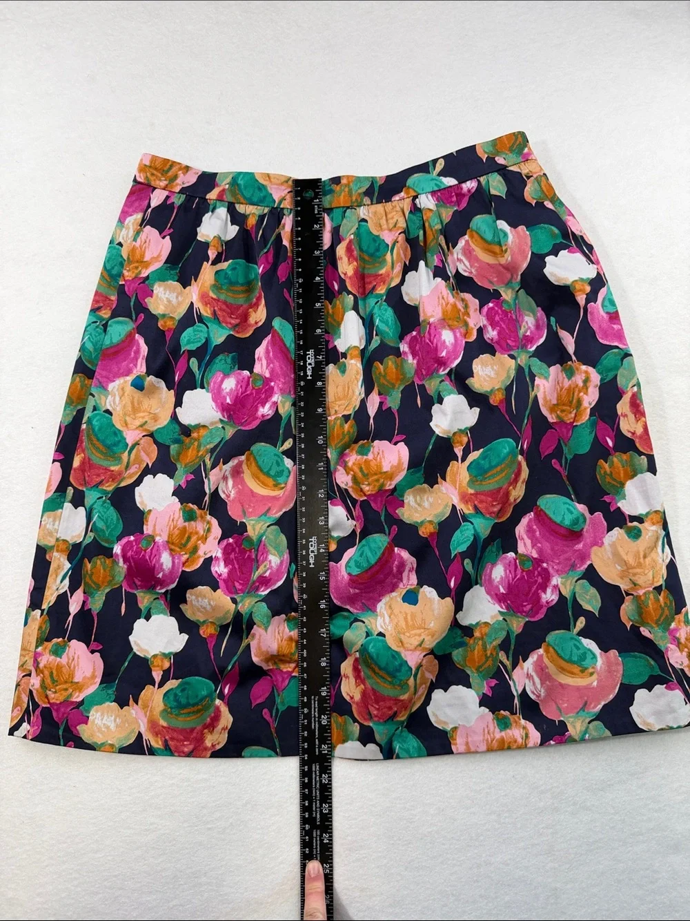 J. Crew Navy A-Line Skirt with Multicolor Floral Print